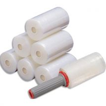 Lot de 24 bobinettes de film étirable 23 micron 125 mm x 150 m avec poignée offerte