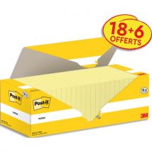 Pack avantage de 20+4 blocs repositionnables de 100 feuilles Post-it, format 76 x 127 mm, jaune