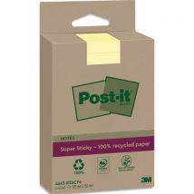 Lot de 4 blocs repositionnables Post-It Super Sticky 100% recyclé Post-it, 45 feuilles lignées de 102x152mm, couleur jaune
