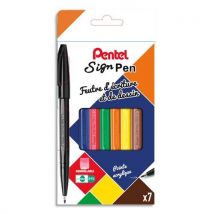 Pochette de 7 stylos feutre Pentel Sign S520- pointe nylon 7 - couleurs d'encre