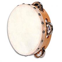 Tambourin en peau naturelle ( 15 cm avec 4 paires de cymbalettes ) Ecole