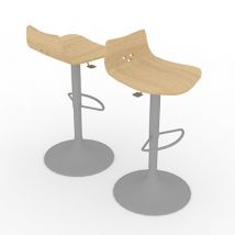 Lot de 2 tabourets hauts Spoon décor chêne clair sur pied central chromé réglable en hauteur