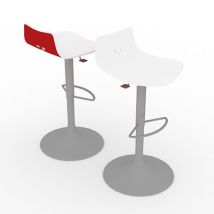 Lot de 2 tabourets hauts Spoon décor blanc/rouge sur pied central chromé réglable en hauteur