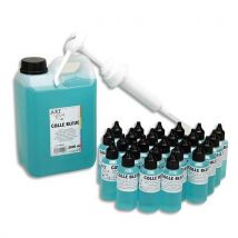 Kit colle bleutée composé d'un jerrycan de 2 litres de colle bleutée + 1pompe + 25 flacons 60ml