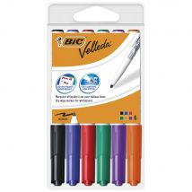 Velleda 1741 Marqueur effaçable tableau blanc pointe ogive 1,4 mm - Pochette 6 couleurs (noir, bleu, rouge, vert, violet, orange) (paquet 6 unités)