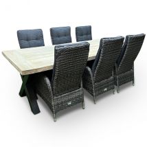 Tuinset Industrieel X-poot - Manhattan - Donkergrijs - 4, 6 of 8 personen - WGXL Collection Tuinset 8 personen