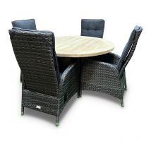 Tuinset Teak Rond - Manhattan - Donkergrijs - 4 of 5 personen - WGXL Collection - Qopps Tuinset 5 personen