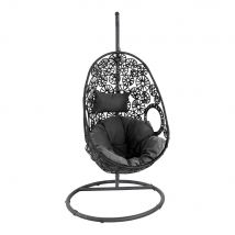 Hangstoel Flower - Staal - Wicker - Zwart - Lesli Living