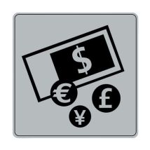 Novap - Symbolikilpi pleksilasia harmaa - Valuutanvaihto - 9x9 cm - Tarrakiinnitys