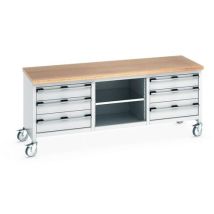 Bott - Rullapenkki Cubio puulevy 6 laatikkoa Vaaleanharmaa - 2000x750x840mm - 300kg kuormitus