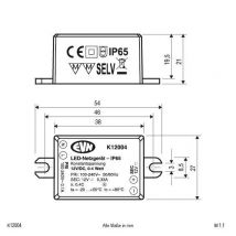 EVN LED-Netzgerät 12V DC 0-4W K12004 IP65 f.Schalterdosen 55x27x21mm