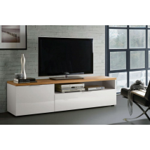 Porta TV moderno L.180 cm finitura Bianco laccato lucido e Castagno, ZEMPRTVWB1BIR
