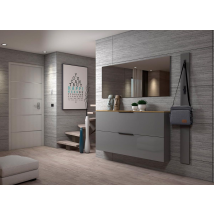 Scarpiera orizzontale due ribalte, finitura Grigio con top Rovere, ZEMSPACEG