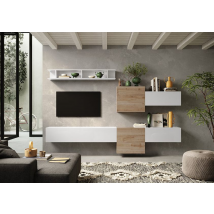 Pareti attrezzate TV elegante, finitura Bianco lucido e Cadiz, ZLCINFNCOMP22-1