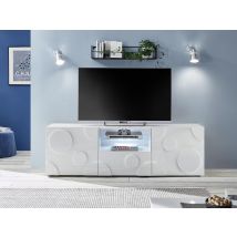 Porta TV cerchio 2 ante 1 cassetto, finitura bianco lucido, design moderno ZLCSHPRD6