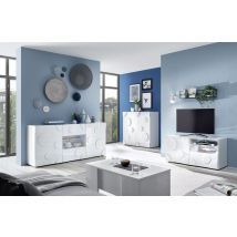 Sala moderna, composta da Porta TV e 2 Madie cerchio, Bianco lucido ZLCSHPRDCP4
