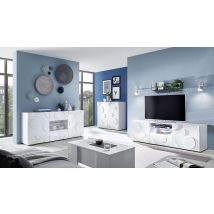 Sala moderna Bianca lucida, composta da 2 Madie e Porta TV cerchio ZLCSHPRDCP5