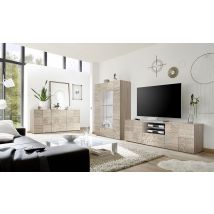 Sala completa di base porta tv, madia 3 ante e vetrina in rovere serigrafato ZLCMRCOMPRV7