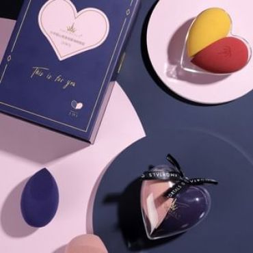 AMORTALS - Heart Makeup Blender Beauty Sponge Set with Storage Rack - 2 Types Blue & Pink (2pcs with rack)