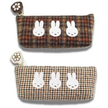 Marimocraft - Miffy Quilted Checkered Slim Multi-Use Organizer Bag / Makeup Pouch Ivory - W205×H75×D30mm