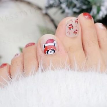 Lunacaca - Christmas Red Panda Toenail Art Sticker 24 pcs