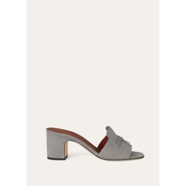 Loro Piana - Summer Charms Heeled Mule T55 Suede, Woman, Army Gray, Size: 40,5