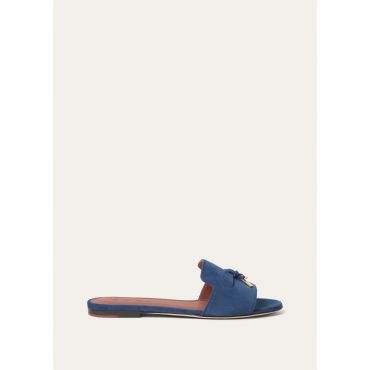 Loro Piana - Summer Charms Flat Mule Suede, Woman, Ocean Cavern, Size: 37