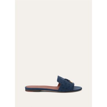 Loro Piana - Summer Charms Flat Mule Ostrich, Woman, Ocean Heart, Size: 37,5
