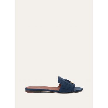 Loro Piana - Summer Charms Flat Mule Ostrich, Woman, Ocean Heart, Size: 37,5
