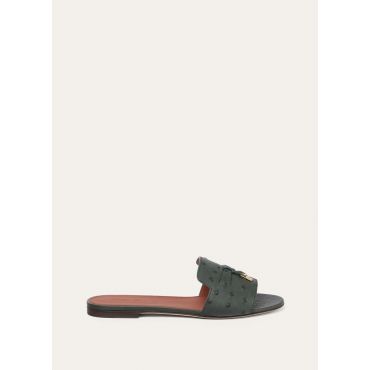 Loro Piana - Summer Charms Flat Mule Ostrich, Woman, Forest/Sun Gold, Size: 38,5