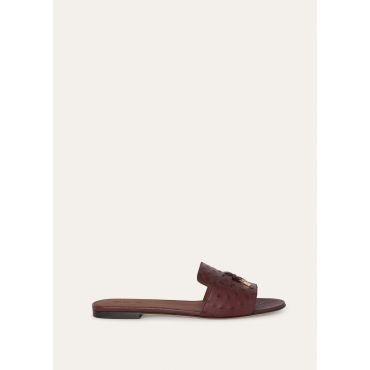 Loro Piana - Summer Charms Flat Mule Ostrich, Woman, Burgundy/Sun Gold, Size: 37,5
