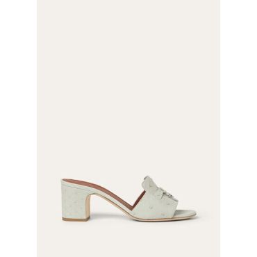 Loro Piana - Summer Charms Heeled Mule T55 Ostrich, Woman, Deep Ice, Size: 37,5