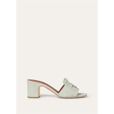 Loro Piana - Summer Charms Heeled Mule T55 Ostrich, Woman, Deep Ice, Size: 37,5