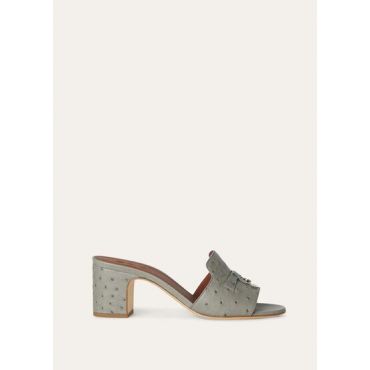 Loro Piana - Summer Charms Heeled Mule T55 Ostrich, Woman, Yerba Mate, Size: 40