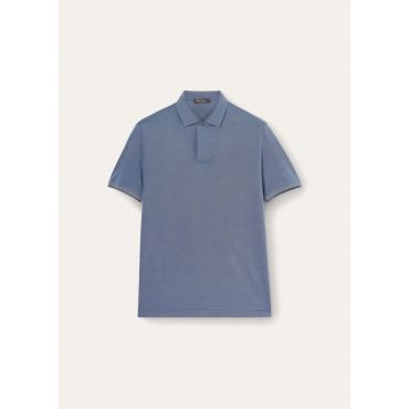 Loro Piana - Polo Open Mm Pique Cotton Silk Stone, Man, Azure Stone, Size: XXL