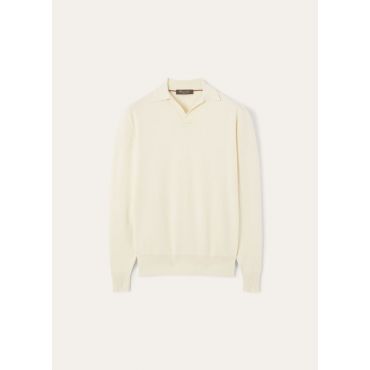 Loro Piana - Empire Wish Wool Polo Buttonless Gg 18, Man, Nougat, Size: 58