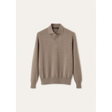 Loro Piana - Empire Wish Wool Polo Buttonless Gg 18, Man, Toffee Melange, Size: 60
