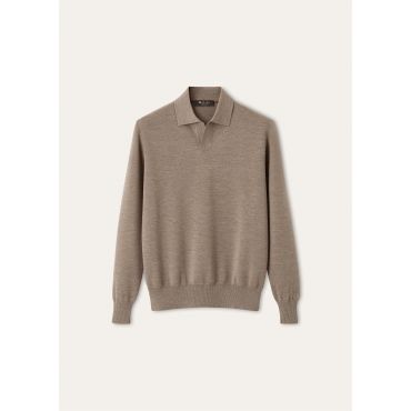 Loro Piana - Empire Wish Wool Polo Buttonless Gg 18, Man, Toffee Melange, Size: 48