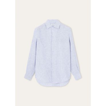 Loro Piana - Andre' Shirt Solaire Summer Stripe, Man, Blue Still Water Stripe, Size: S