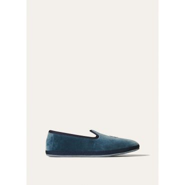 Loro Piana - Slippers Venice Lp Anagram Velvet, Avio, Size: 37