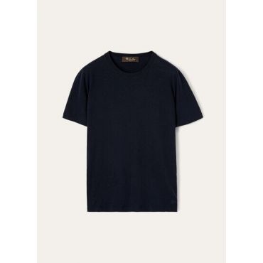 Loro Piana - Angera Crewneck Ss Sweater Cotton Gg 18, Woman, Blue Navy, Size: 40