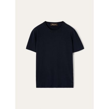 Loro Piana - Angera Crewneck Ss Sweater Cotton Gg 18, Woman, Navy Blue, Size: 40