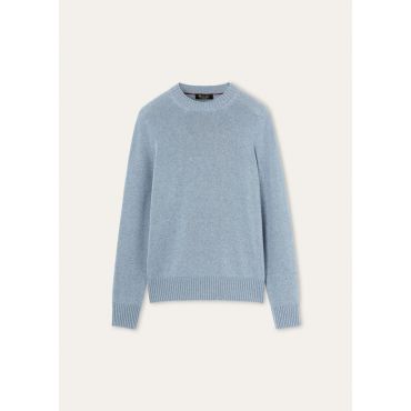 Loro Piana - Parksville Crewneck Sweater Baby Cash Gg 8, Man, Clear Day Melange, Size: 48