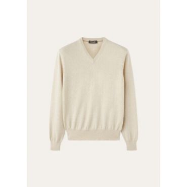 Loro Piana - Scollo V Classic Baby Cash, Man, Natural Melange, Size: 52