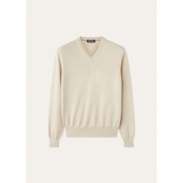 Loro Piana - Scollo V Classic Baby Cash, Man, Natural Melange, Size: 52