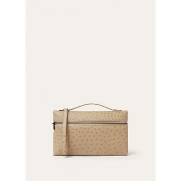 Loro Piana - Extra Pouch L29 Ostrich Saddle Finish, Man, Light Trench/Onyx, Size: NR