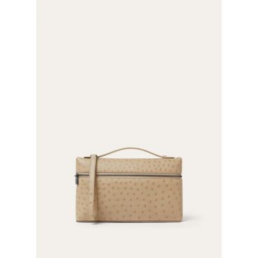 Loro Piana - Extra Pouch L29 Ostrich Saddle Finish, Man, Light Trench/Onyx, Size: NR