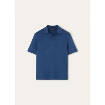 Loro Piana - Mazzorbo Polo Buttonless Silk Cotton Rib, Man, Blue Navy/Onyx, Size: XS