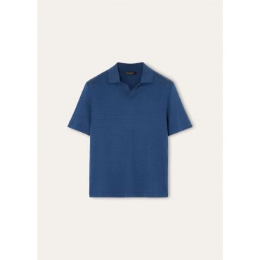 Loro Piana - Mazzorbo Polo Buttonless Silk Cotton Rib, Man, Blue Navy/Onyx, Size: XS