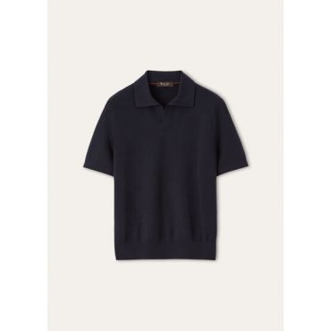 Loro Piana - Empire Wish Wool Polo Mc Gg 18, Man, Blue Navy, Size: 56